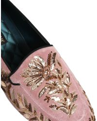 Dolce & Gabbana - Velvet Floral Embroidery Loafers Shoes Leather - Lyst