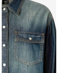 Pinko - Denim Shirt With Puff Sleeves Cotton - Lyst