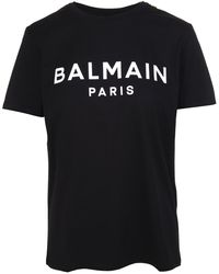 Balmain Cotton 3 Button Flocked Logo Classic Fit T-shirt In Black 