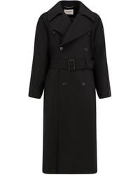 Saint Laurent - Certified Wool Coat With Belt - Lyst