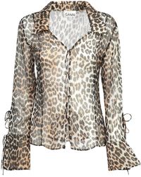 Ganni - Leopard Print Chiffon Shirt - Lyst