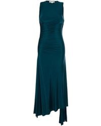 Victoria Beckham - Petrol Long Dress With Round Neckline And Ruffled Details - Lyst