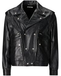 Saint Laurent - Crinkled-Effect Biker Leather Jacket - Lyst