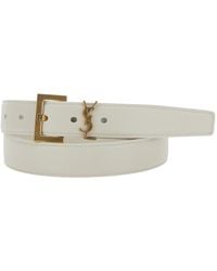 Saint Laurent - Belt With Logo Plate, Leather Calf - Lyst