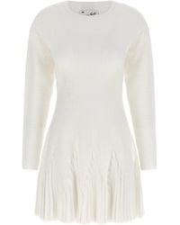 Elisabetta Franchi - Ribbed Knit Pleated Dress - Lyst