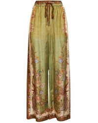 Zimmermann - Khaki Floral Scarf-Print Silk Habotai Indra Relaxed Trousers - Lyst