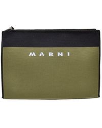 Marni - Logo Embroidered Zipped Clutch Bag - Lyst