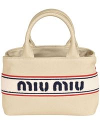Miu Miu - Stripe Logo Detail Top Handle Handbag - Lyst