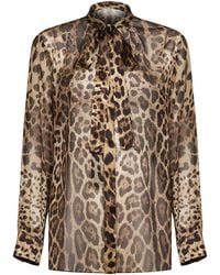 Dolce & Gabbana - Leo-Print Georgette Shirt - Lyst