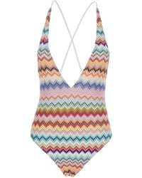 Missoni - One-Piece Swimsuit With V-Neck And All-Over Zig-Zag Motif - Lyst
