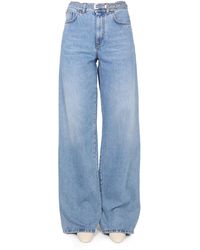 Philosophy Di Lorenzo Serafini Denim Embroidered Logo Belted Jeans in Light Blue Blue - Save 7% Womens Clothing Jeans Wide-leg jeans 