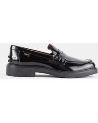 Tod's - Polished Leather Loafers With Side Logo - Lyst