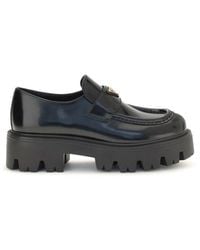 Prada - Brushed Leather Loafers - Lyst