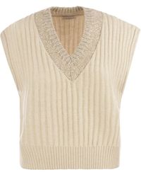 Brunello Cucinelli - Marble Wool Ribbed Sleeveless Sweater - Lyst