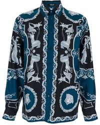 Versace - Shirt With Classic Collar And All-Over Silk Print For - Lyst