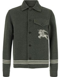 Burberry - Jacket With Classic Collar And Ekd Logo On The Front In - Lyst