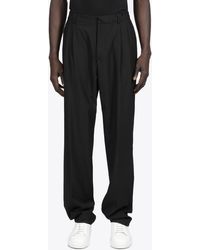 Cmmn Swdn Double Pleated Trs W/ Elasticated Waist Relaxed Fit Black Wool Double Pleated Pant With Wide Leg Fit