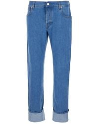 Gucci - Jeans With Logo Patch And Turn-Up Hem Cotton - Lyst