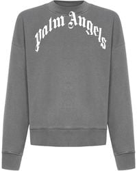 Palm Angels Curved Logo Cotton Sweatshirt - Grey