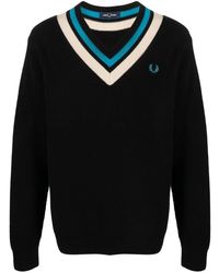 Fred Perry - Fp Striped Trim V Neck Jumper Clothing - Lyst