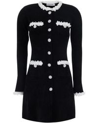 Self-Portrait - Self-Portrait Floral-Trimmed Ribbed Viscose Mini Dress - Lyst