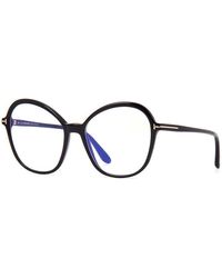 Tom Ford - Eyeglasses Cat Eye Full Rim, Shiny Frame And Clear Light Block Lens Ft5577-B001 - Lyst