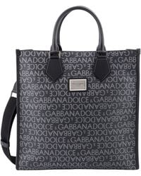 Dolce & Gabbana - Coated Canvas And Leather Handbag With All-Over Logo - Lyst