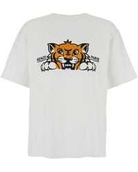 KENZO - 'Gots Happy Tiger' Crewneck T-Shirt With Maxi Logo Embroidery On The Front And Logo Lettering On The Rear - Lyst