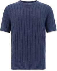 Brunello Cucinelli - Contrast-tipped Linen And Cotton-blend T-shirt - Lyst