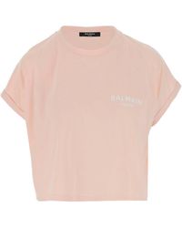 Balmain - Logo Printed Short-sleeved Cropped T-shirt - Lyst