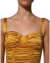 Dolce & Gabbana - Gold Silk Ruched Bodycon Sheath Midi Dress - Lyst