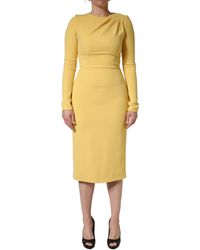 Dolce & Gabbana - Yellow Silk Long Sleeves Sheath Midi Dress - Lyst