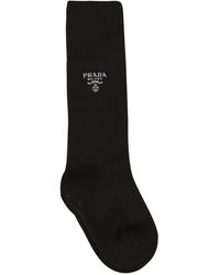 Prada Synthetic Sheer Logo Socks in Black | Lyst
