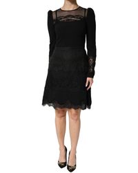 Dolce & Gabbana - Black Lace Sheer Panel Midi Long Sleeve Dress - Lyst