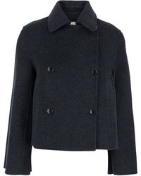 Semicouture - Cropped Double-Breasted Jacket With Bell Sleeves And Notched Collar - Lyst