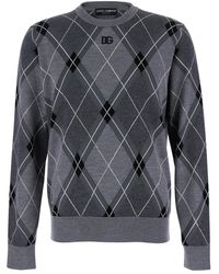 Dolce & Gabbana - Crew Neck Sweater With Front Logo And Diamond Pattern - Lyst