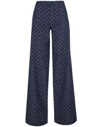 Gucci - Chambray Denim Trousers With Gg Print Cotton - Lyst