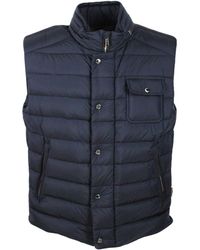 Moorer - Sleeveless Vest Padded With Real Goose Down With Concealed Hood And Front Zip And Button Closure - Lyst