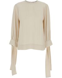 Tela - Blouse With Round Neck And Draped Sleeves - Lyst