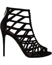 Dolce & Gabbana - Cage Sandals Suede Heels Leather - Lyst