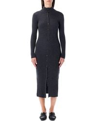 Sessun - Charcoal Ribbed Knit Midi Dress With Buttons - Lyst