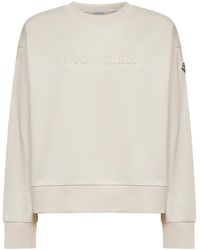 Moncler - Ivory Cotton Embroidered Logo Sweatshirt - Lyst