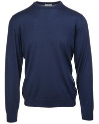 Fedeli - Man Round-neck Pullover In Dark Blue Wool - Lyst
