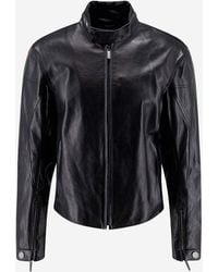 Gucci - Leather Bomber Jacket With Web Details - Lyst
