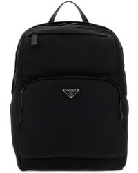Prada - Black Re-nylon And Leather Backpack - Lyst