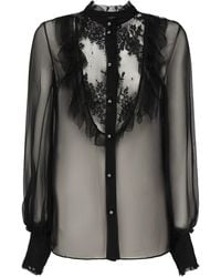 Valentino Garavani - Silk Chiffon Blouse With Lace And Ruffles Trim - Lyst