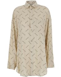 Balenciaga - Oversized Shirt With All-Over Printed Logo - Lyst