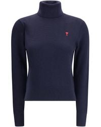 Ami Paris - Ami De Coeur Turtleneck Sweater Merino Wool - Lyst