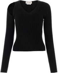 McQueen - Fitted Ribbed Wool Sweater With Cut-Out Detail - Lyst