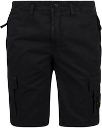 Stone Island Logo Patched Side Pocket Cargo Shorts - Black